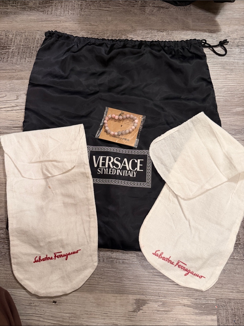 Versace Drawstring Dust Bag in Black and 2 Ferragamo dust bags bundle